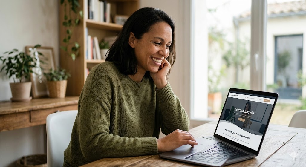 Entrepreneuse heureuse et soulagée d'avoir trouvé sa solution web